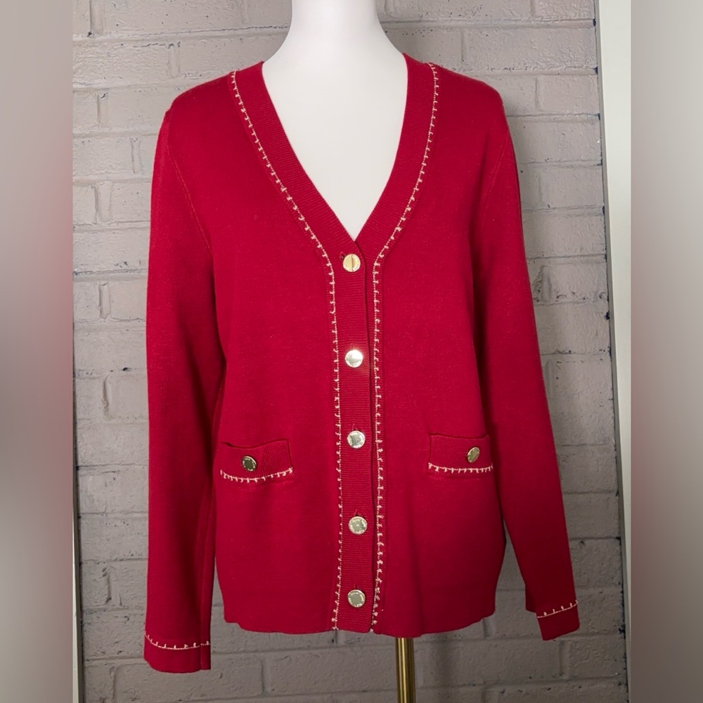 Anne Klein NWOT Red Cardigan Sweater L